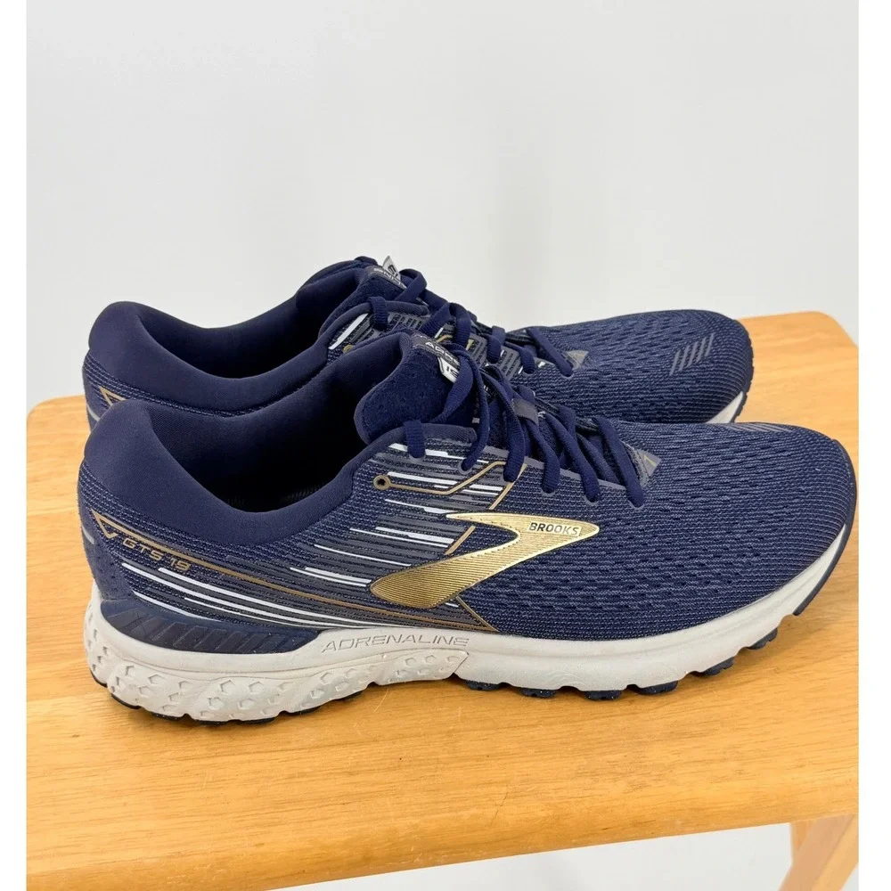 Brooks Adrenaline GTS 19 Mens Running Shoes sz 13 Wide 2E Navy Gold 1102942E439